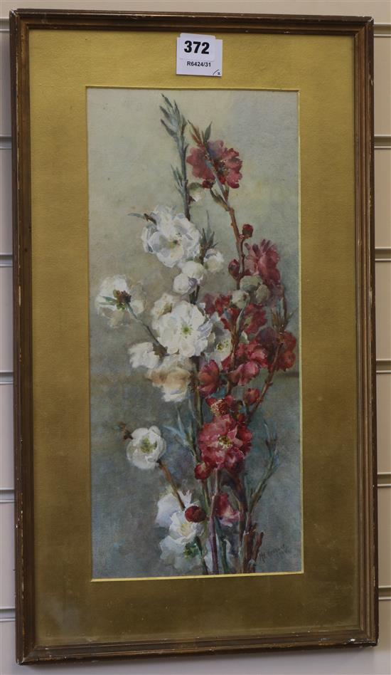 English School, 2 watercolours, study of flowers, monogrammed and dated Mentone 1904, 13 x 28cm